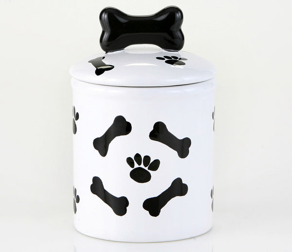 White ceramic shop dog treat jar